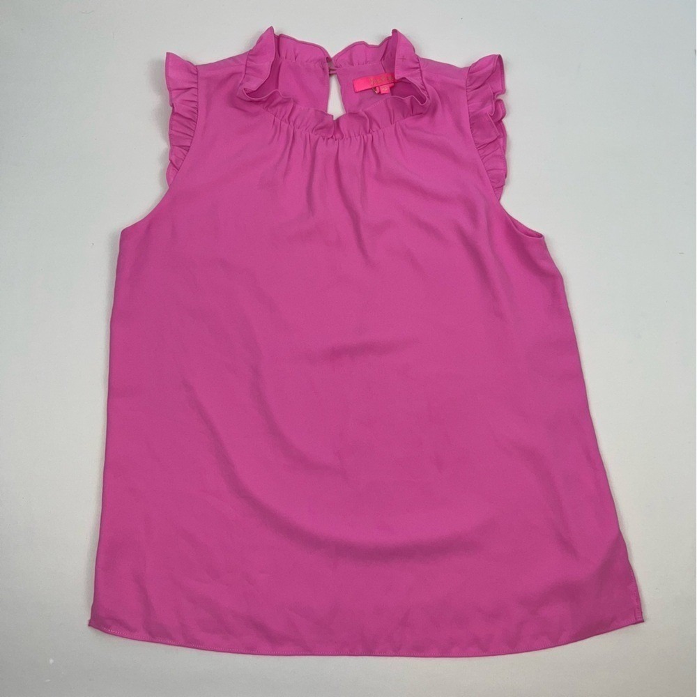 Lilly Pulitzer Pink Ruffle High Neck Sleeveless Blouse Top 002928 XS